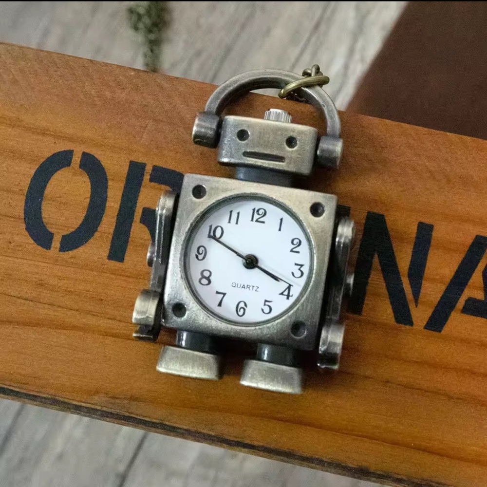 Vintage Robot shape Arabic numerals round dial quartz pocket watch pendant - Picture 5 of 6